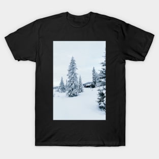 Lonely House in Snow-Covered Scandinavian Winter Landscape (Norway) T-Shirt